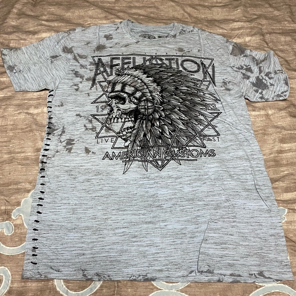 Men’s baby blue gray affliction shirt 2XL